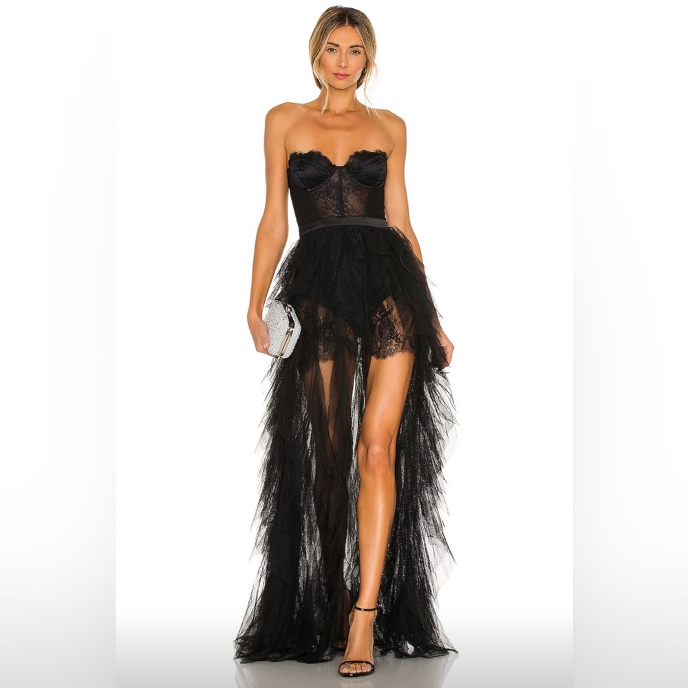 X REVOLVE BUSTIER GOWN FOR LOVE & LEMONS BLACK